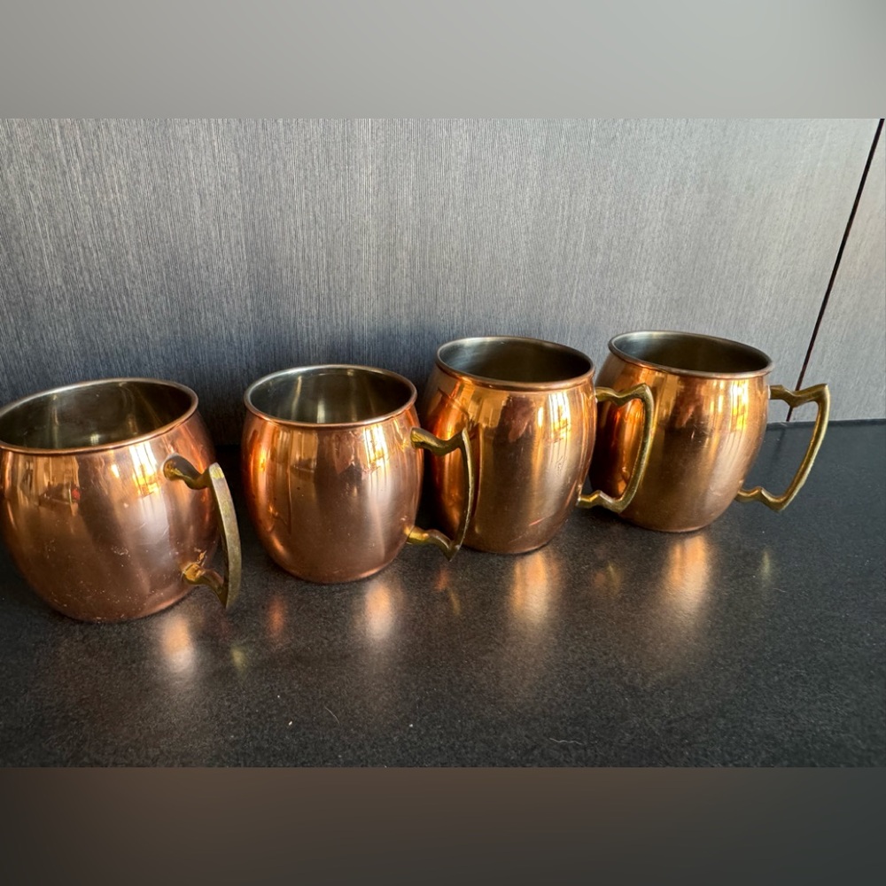 Four Shiny Copper Moscow Mule Mugs